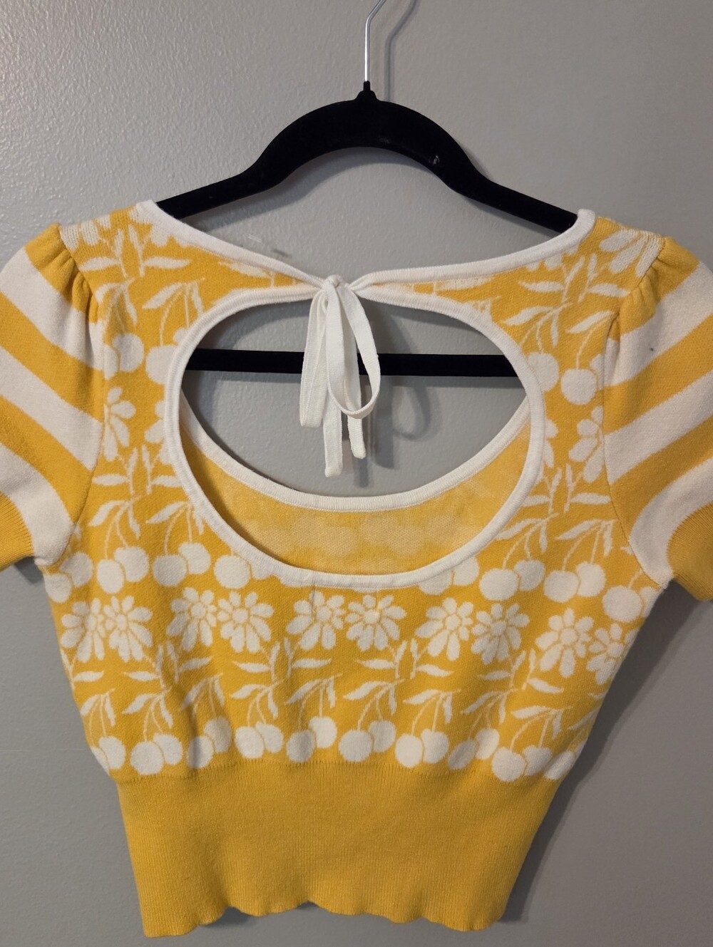 Anthropologie Women's Maeve Yellow Floral Boho Sweater Top | Open Back | Sz XS - Picture 6 of 13